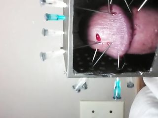 Guy Stabs His Cock With Tons Of Needles In The Magic Sword Box