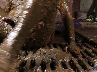 Dirty Fat Guy Masturbates With Manure All Over His Body And Cock