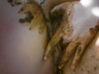 Hot Fatty Covered In Shit Masturbates While Her Boyfriend Jerks His Cock To Her