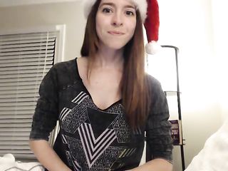Beautiful Teen With Nice Tits And Hairy Pussy Masturbates For Us In Santa Hat