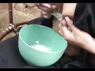 Babe With Nice Sexy Tits And Nipples Milks Herself Into A Bowl